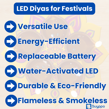 Water Sensor LED Diya - No Fire, No Smoke, No Oil – Just Radiant Light (Pack of 6/12/18/24)