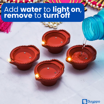 Water Sensor LED Diya - No Fire, No Smoke, No Oil – Just Radiant Light (Pack of 6/12/18/24)